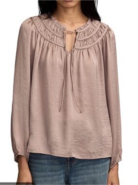 Lucky Brand Smocked Yoke Peasant Top. XXL Mauve/Dusty Rose